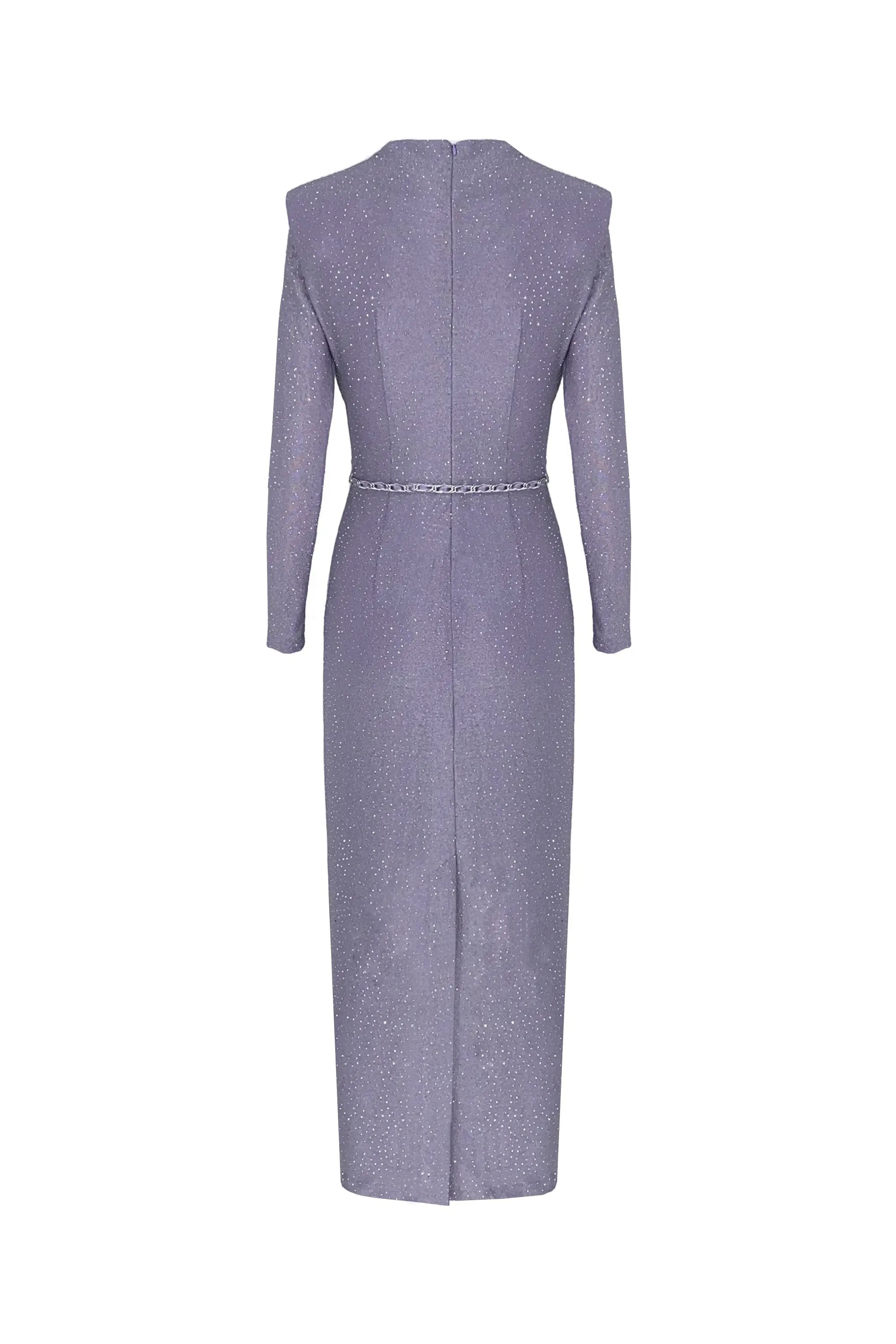 Sequined Wrap Dress with Gold Chain Belt ULA